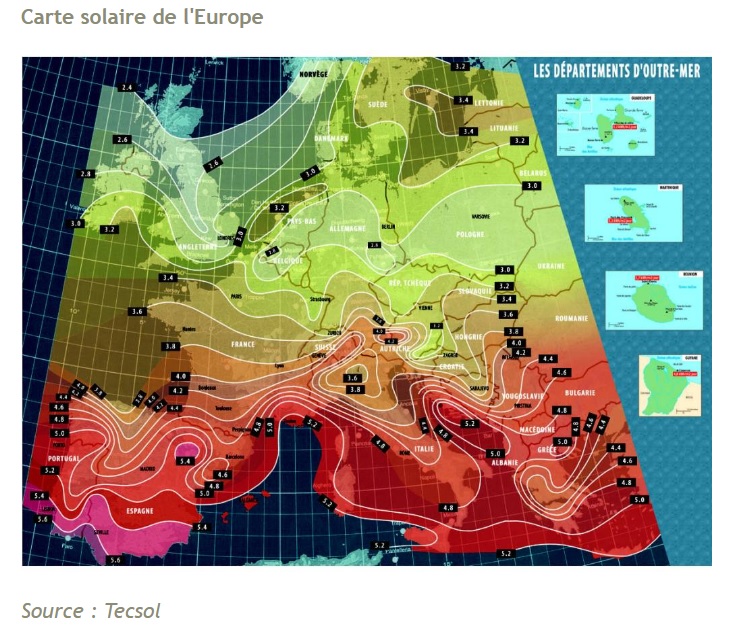 Carte ensoleillement Europe