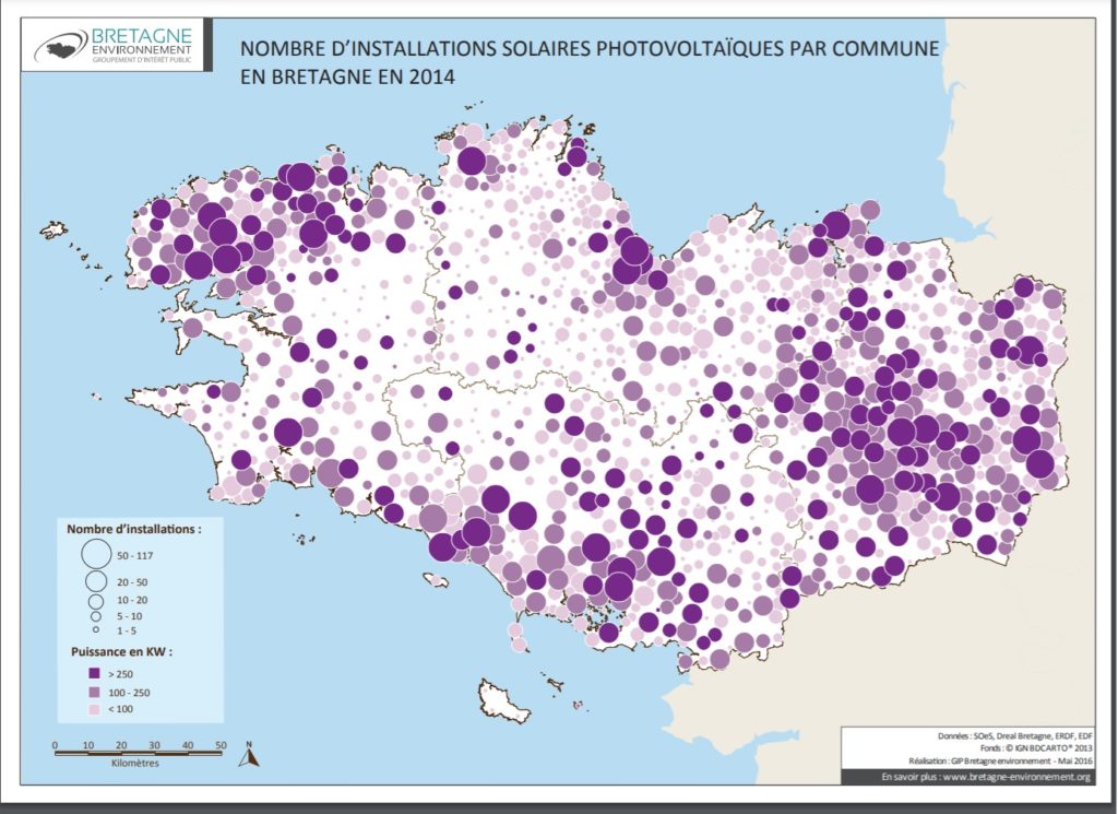 Installation Solaires Photovoltaiques par commune-fin 2014-SOes-Dreal Bretagne